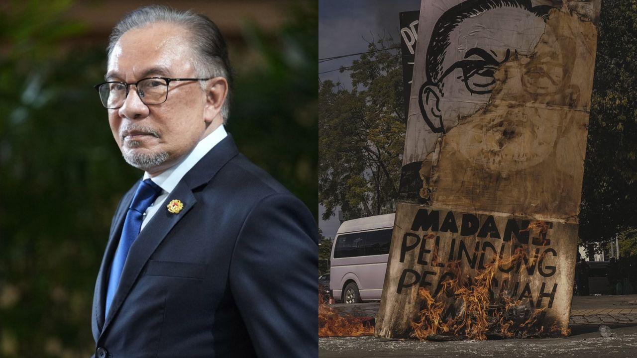 Anwar Urges Compassion After Students Burn Caricature Of PM During Anti-Corruption Protest In Sabah